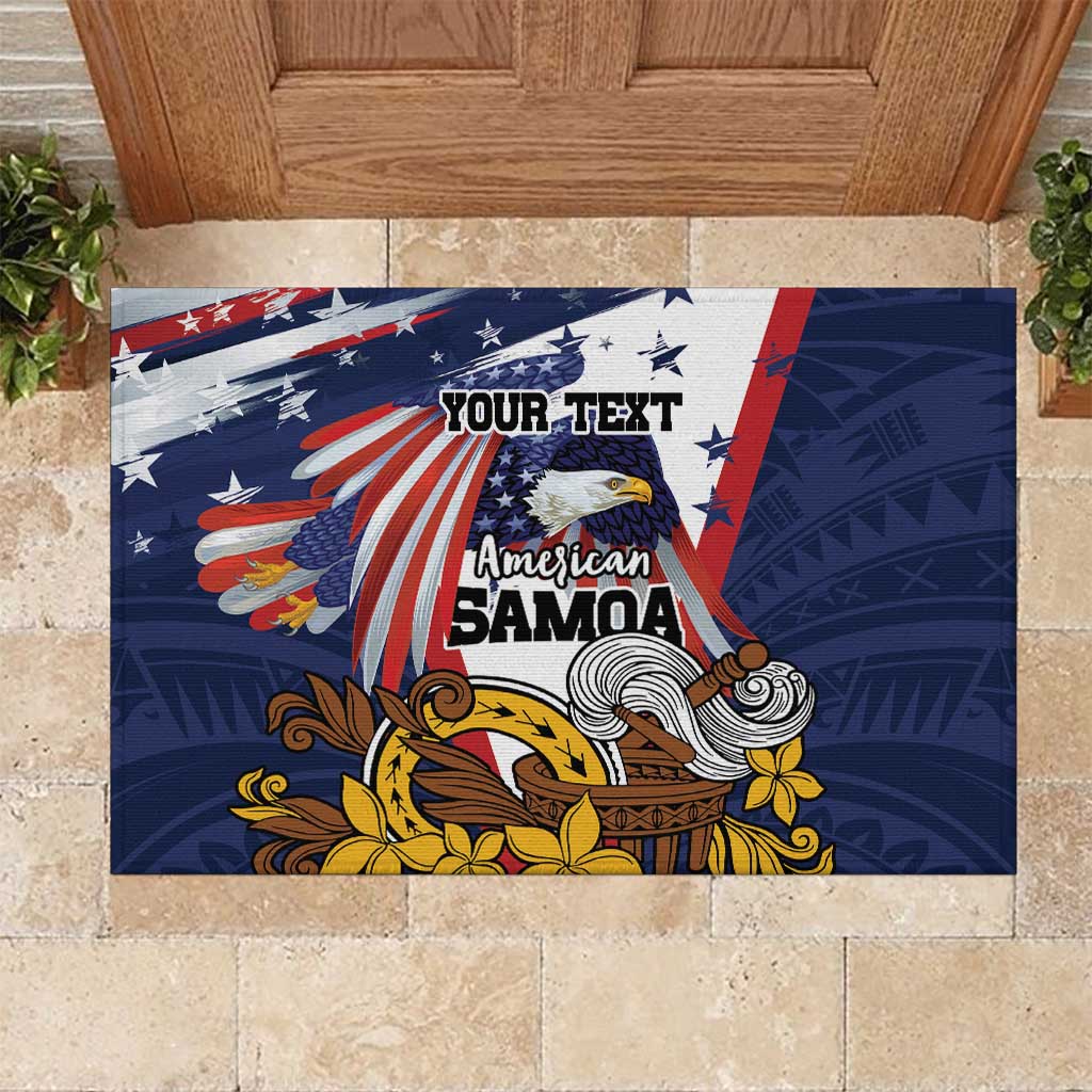 USA-American Samoa Flag Day Personalized Rubber Doormat Bald Eagle Polynesian Tribal Pattern