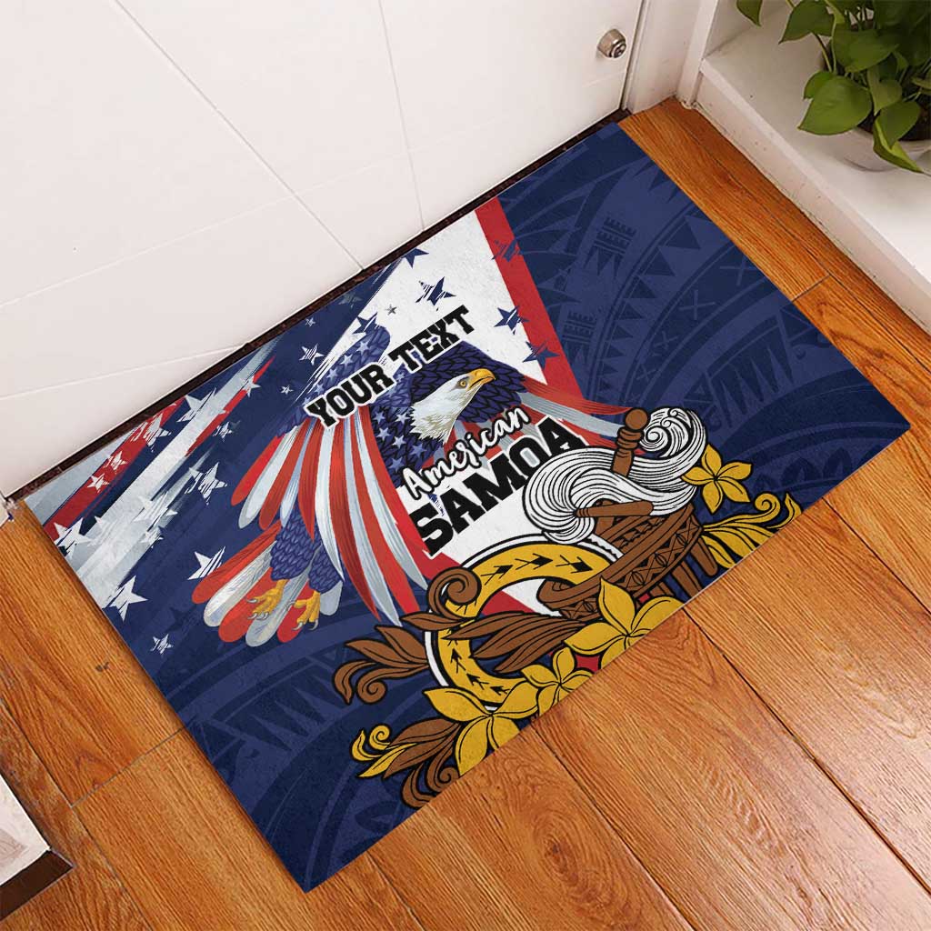 USA-American Samoa Flag Day Personalized Rubber Doormat Bald Eagle Polynesian Tribal Pattern