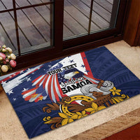 USA-American Samoa Flag Day Personalized Rubber Doormat Bald Eagle Polynesian Tribal Pattern