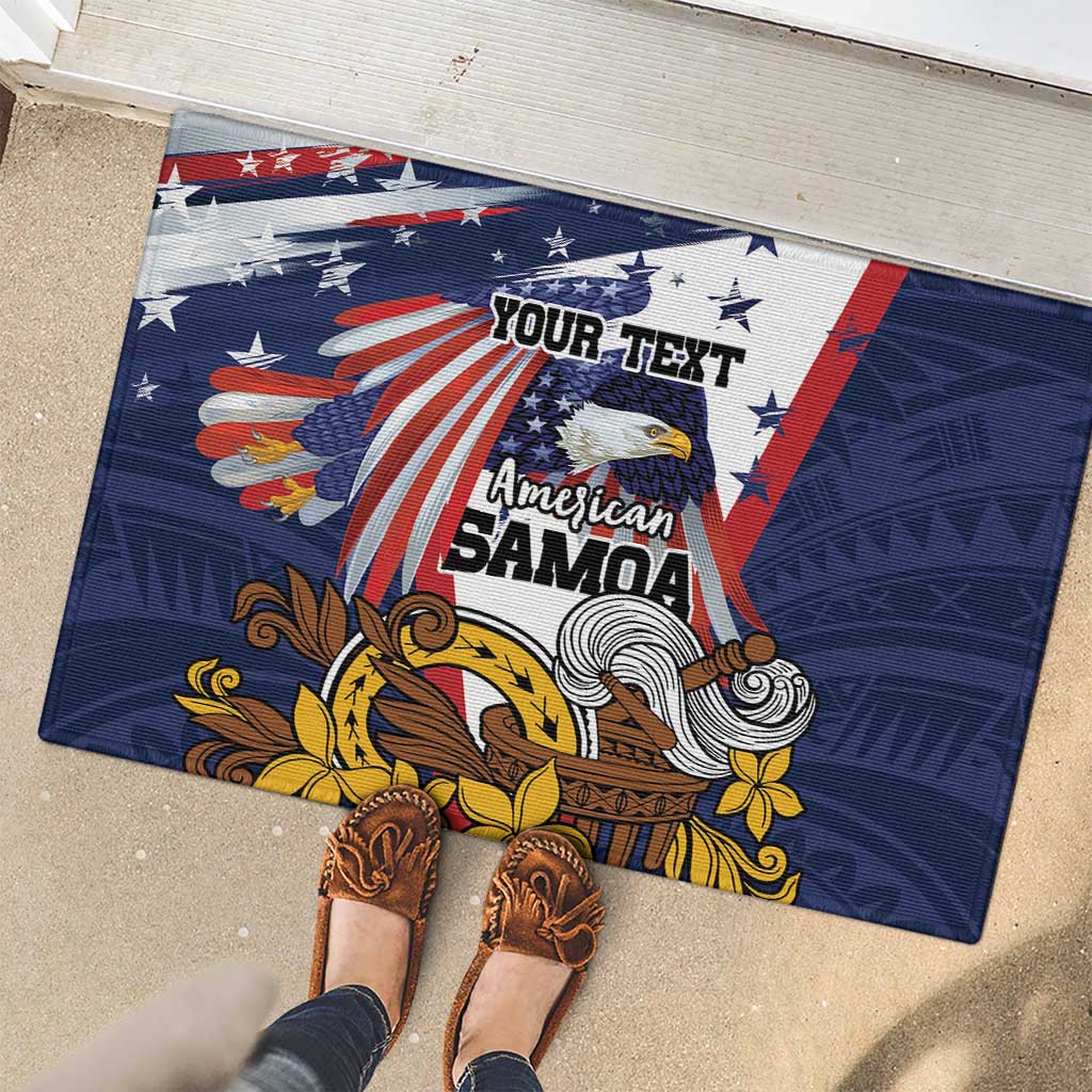 USA-American Samoa Flag Day Personalized Rubber Doormat Bald Eagle Polynesian Tribal Pattern