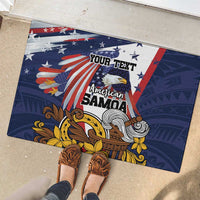 USA-American Samoa Flag Day Personalized Rubber Doormat Bald Eagle Polynesian Tribal Pattern