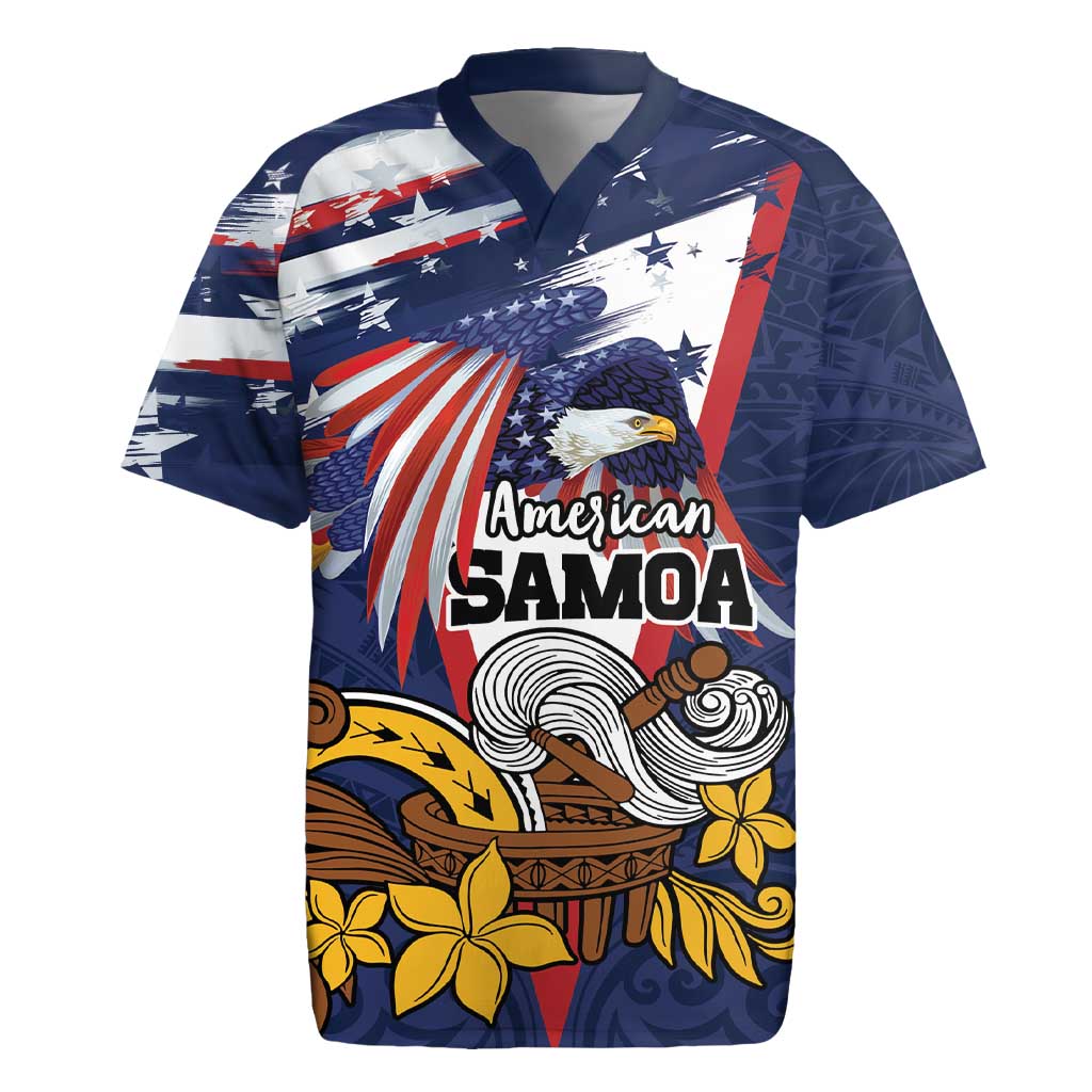 USA-American Samoa Flag Day Personalized Rugby Jersey Bald Eagle Polynesian Tribal Pattern