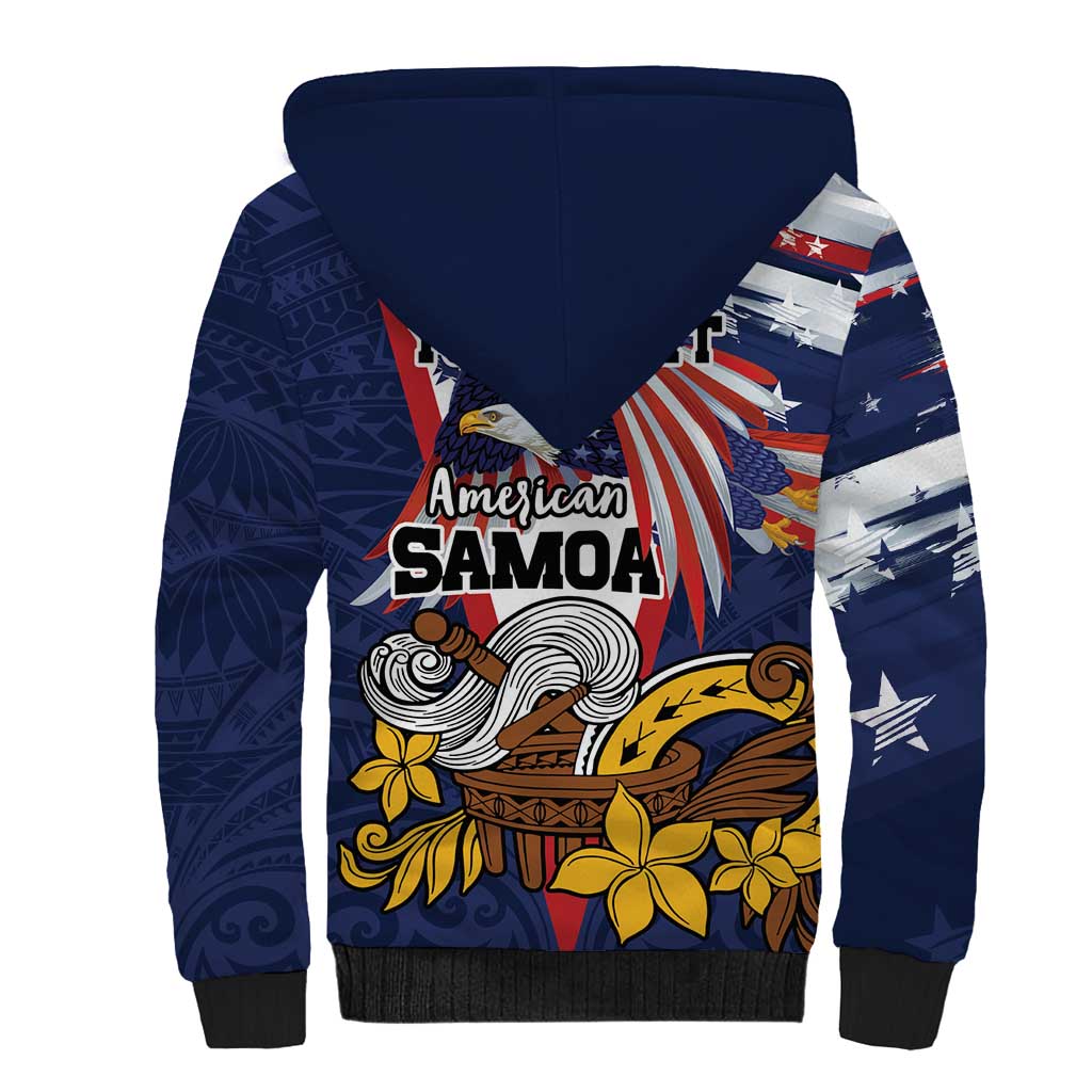 USA-American Samoa Flag Day Personalized Sherpa Hoodie Bald Eagle Polynesian Tribal Pattern