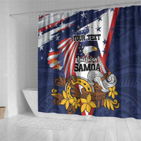 USA-American Samoa Flag Day Personalized Shower Curtain Bald Eagle Polynesian Tribal Pattern