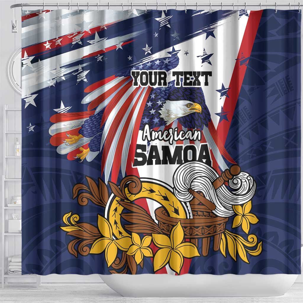 USA-American Samoa Flag Day Personalized Shower Curtain Bald Eagle Polynesian Tribal Pattern