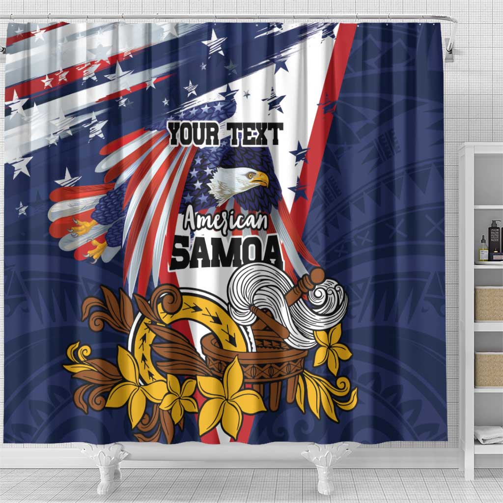 USA-American Samoa Flag Day Personalized Shower Curtain Bald Eagle Polynesian Tribal Pattern