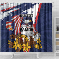 USA-American Samoa Flag Day Personalized Shower Curtain Bald Eagle Polynesian Tribal Pattern