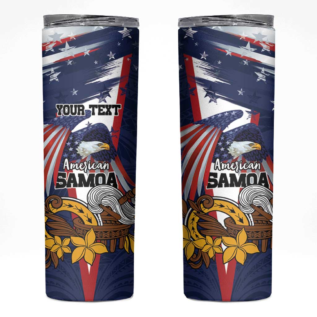 USA-American Samoa Flag Day Personalized Skinny Tumbler Bald Eagle Polynesian Tribal Pattern