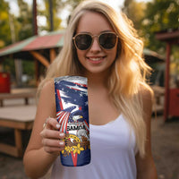 USA-American Samoa Flag Day Personalized Skinny Tumbler Bald Eagle Polynesian Tribal Pattern
