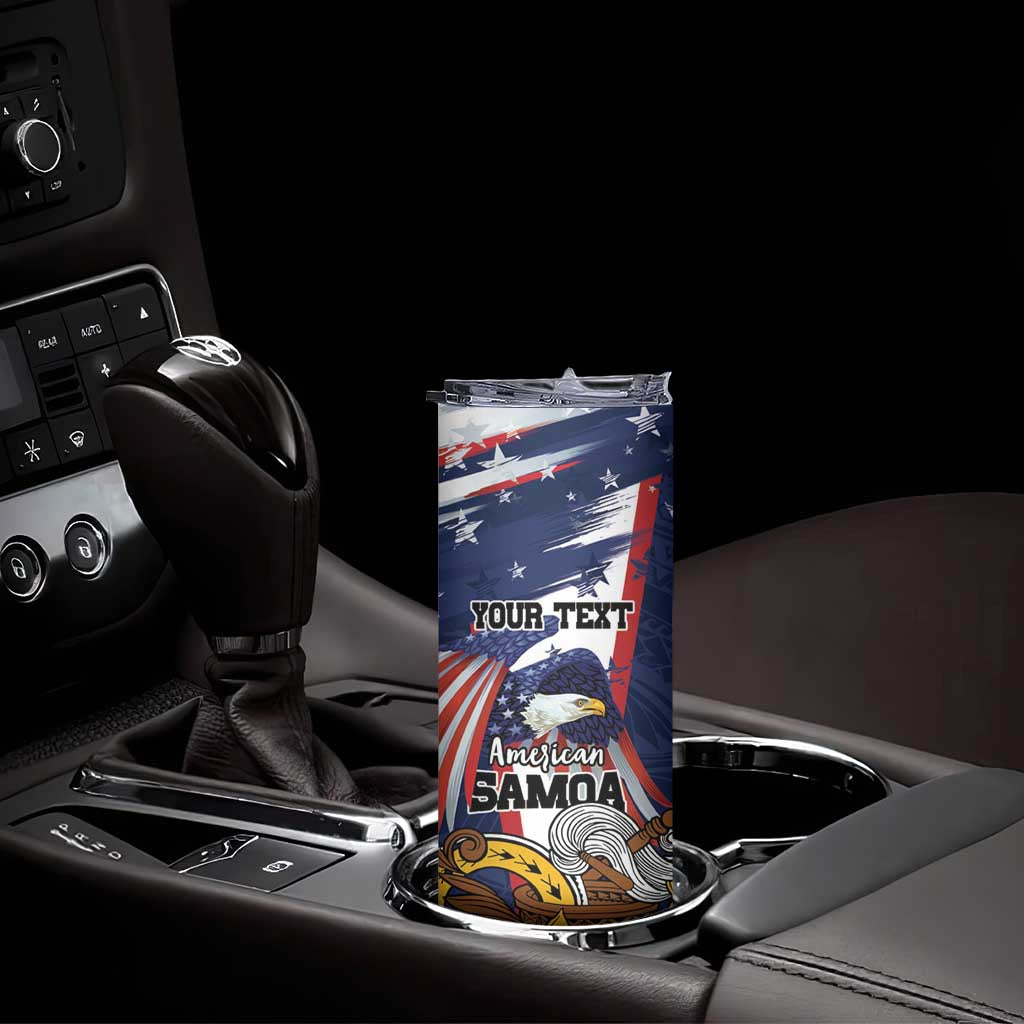 USA-American Samoa Flag Day Personalized Skinny Tumbler Bald Eagle Polynesian Tribal Pattern