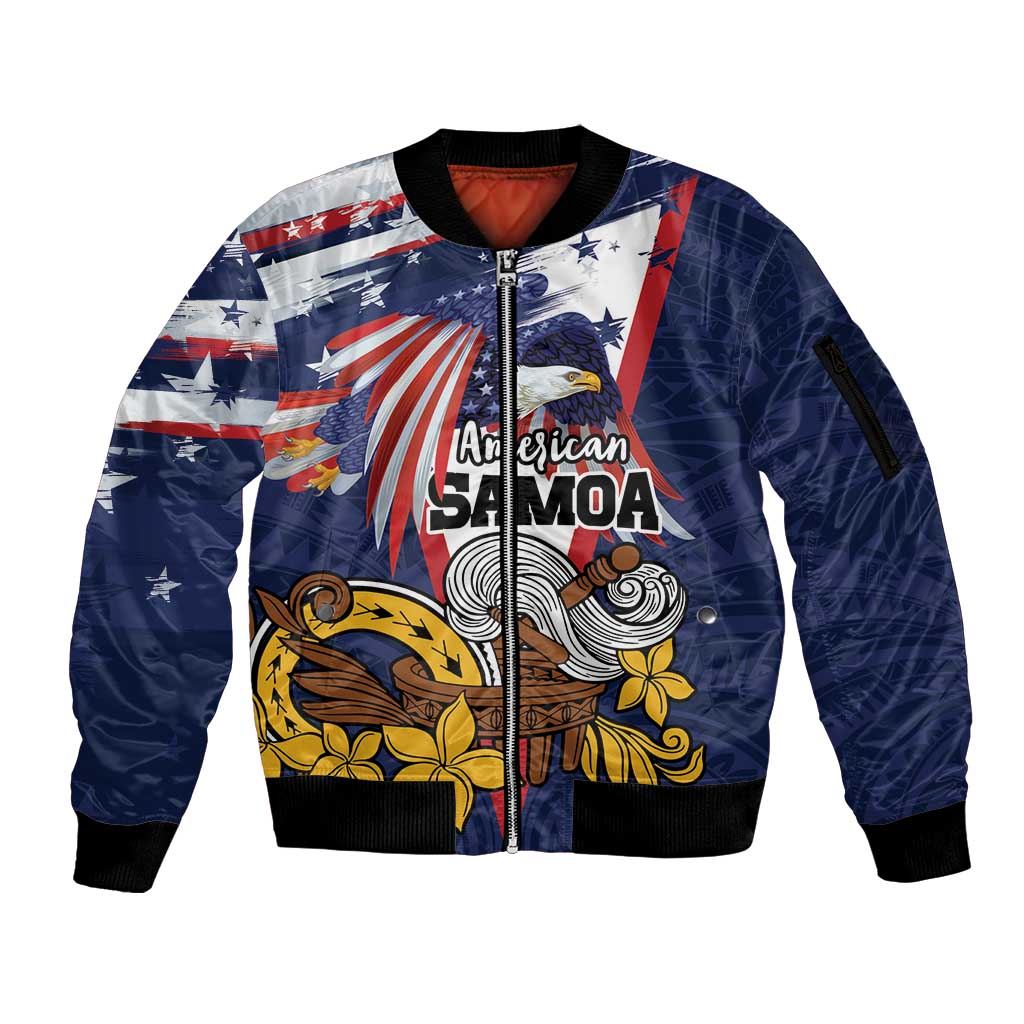 USA-American Samoa Flag Day Personalized Sleeve Zip Bomber Jacket Bald Eagle Polynesian Tribal Pattern