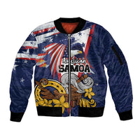 USA-American Samoa Flag Day Personalized Sleeve Zip Bomber Jacket Bald Eagle Polynesian Tribal Pattern