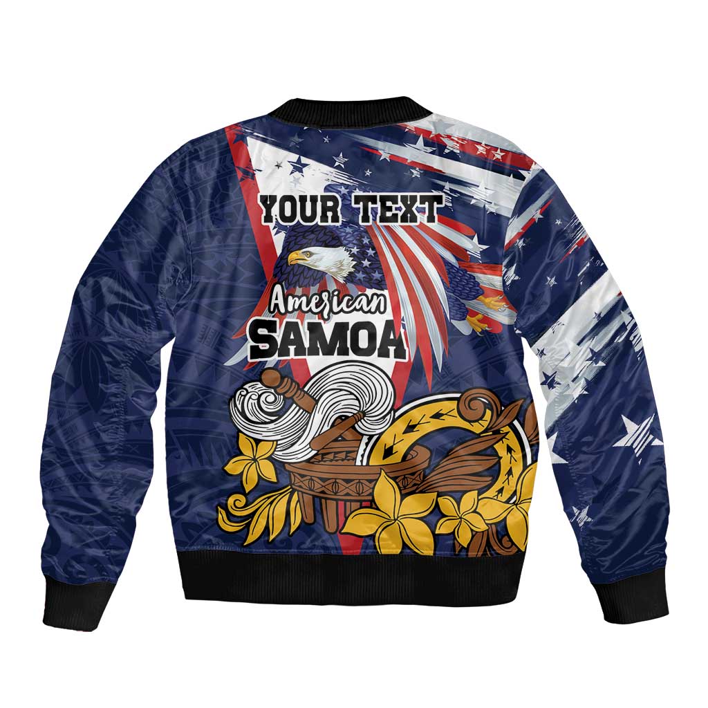 USA-American Samoa Flag Day Personalized Sleeve Zip Bomber Jacket Bald Eagle Polynesian Tribal Pattern