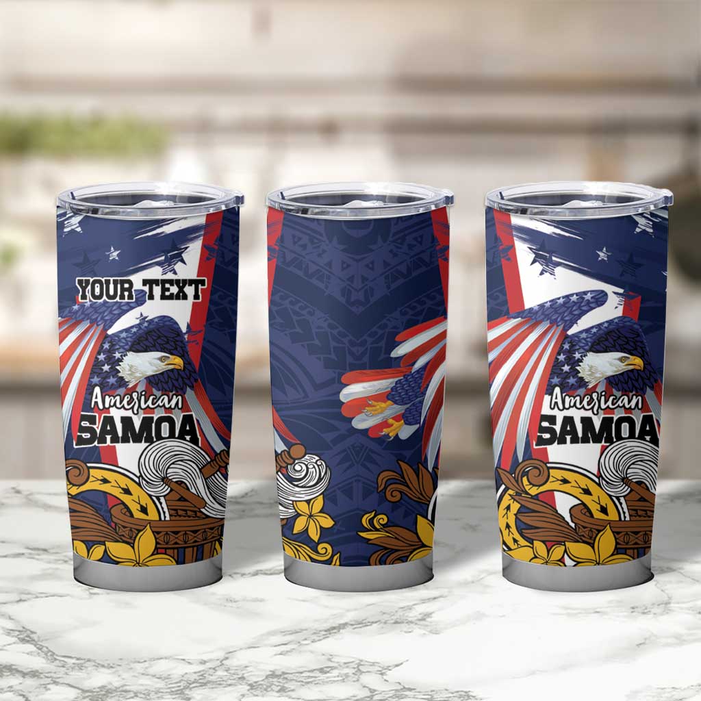 USA-American Samoa Flag Day Personalized Tumbler Cup Bald Eagle Polynesian Tribal Pattern