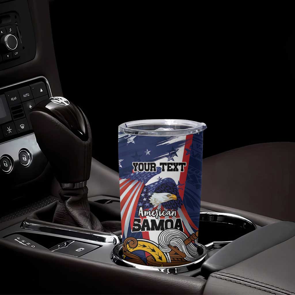 USA-American Samoa Flag Day Personalized Tumbler Cup Bald Eagle Polynesian Tribal Pattern