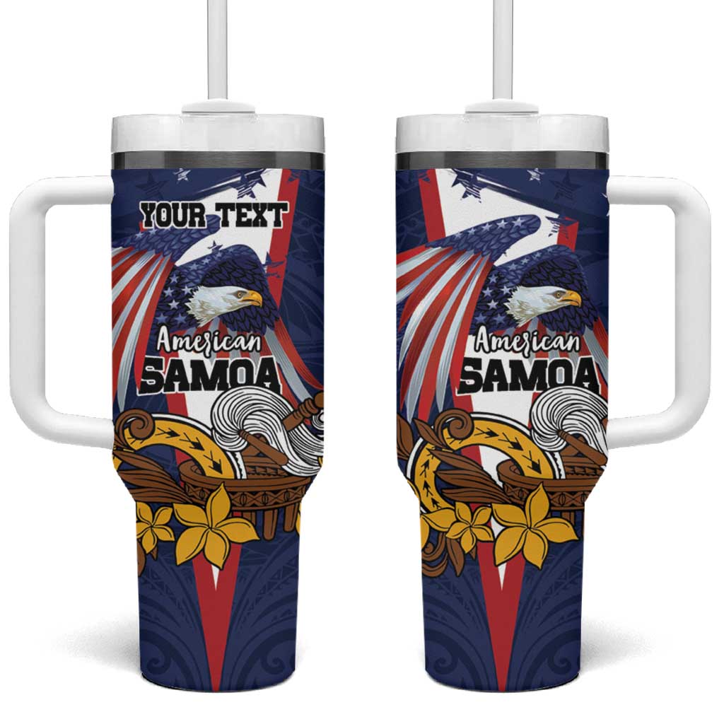USA-American Samoa Flag Day Personalized Tumbler With Handle Bald Eagle Polynesian Tribal Pattern