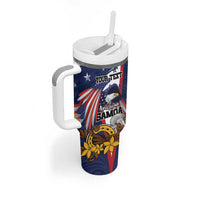 USA-American Samoa Flag Day Personalized Tumbler With Handle Bald Eagle Polynesian Tribal Pattern