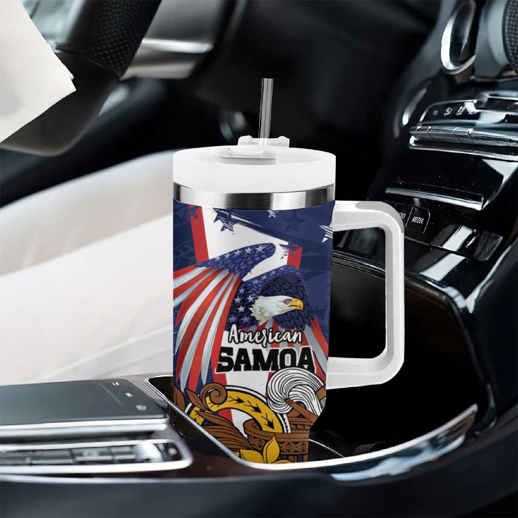USA-American Samoa Flag Day Personalized Tumbler With Handle Bald Eagle Polynesian Tribal Pattern