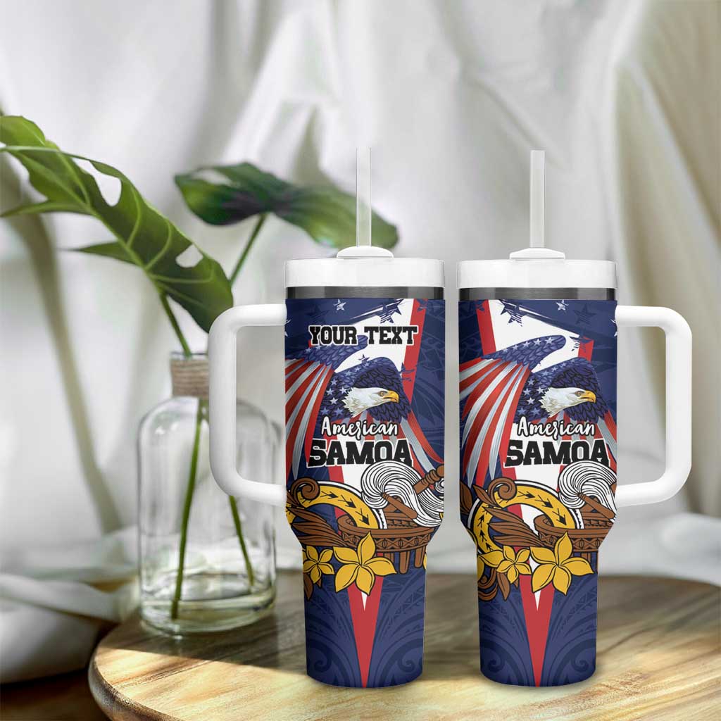 USA-American Samoa Flag Day Personalized Tumbler With Handle Bald Eagle Polynesian Tribal Pattern