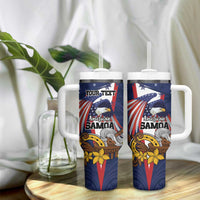 USA-American Samoa Flag Day Personalized Tumbler With Handle Bald Eagle Polynesian Tribal Pattern