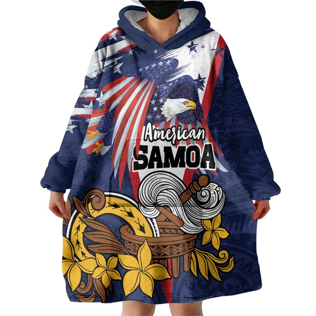 USA-American Samoa Flag Day Personalized Wearable Blanket Hoodie Bald Eagle Polynesian Tribal Pattern