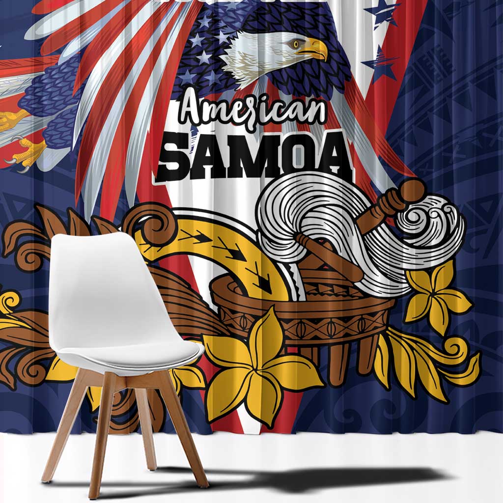 USA-American Samoa Flag Day Personalized Window Curtain Bald Eagle Polynesian Tribal Pattern