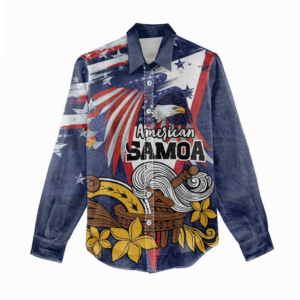 USA-American Samoa Flag Day Personalized Women Casual Shirt Bald Eagle Polynesian Tribal Pattern
