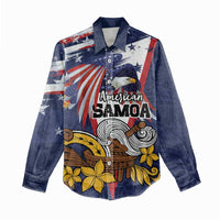 USA-American Samoa Flag Day Personalized Women Casual Shirt Bald Eagle Polynesian Tribal Pattern