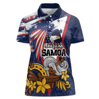 USA-American Samoa Flag Day Personalized Women Polo Shirt Bald Eagle Polynesian Tribal Pattern