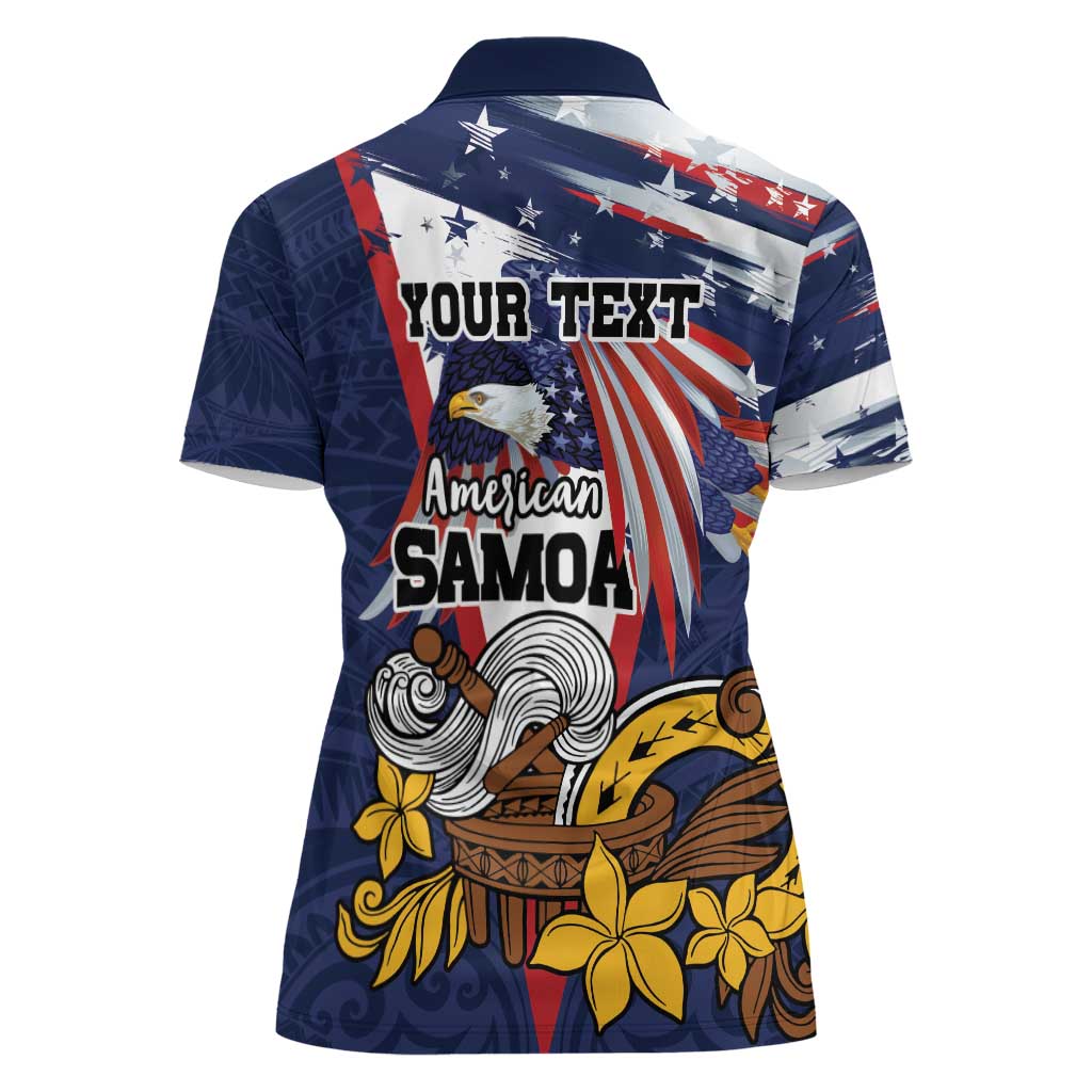 USA-American Samoa Flag Day Personalized Women Polo Shirt Bald Eagle Polynesian Tribal Pattern