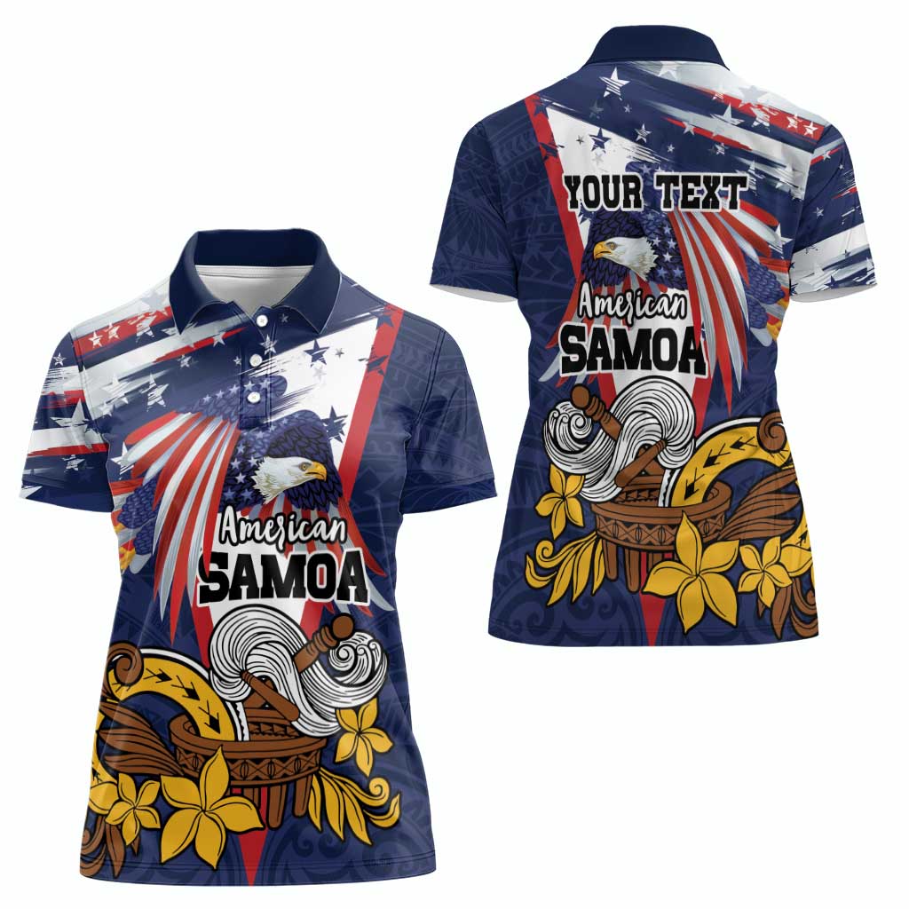 USA-American Samoa Flag Day Personalized Women Polo Shirt Bald Eagle Polynesian Tribal Pattern