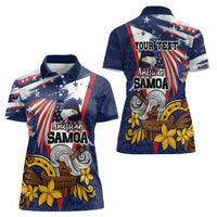 USA-American Samoa Flag Day Personalized Women Polo Shirt Bald Eagle Polynesian Tribal Pattern