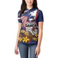 USA-American Samoa Flag Day Personalized Women Polo Shirt Bald Eagle Polynesian Tribal Pattern