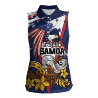USA-American Samoa Flag Day Personalized Women Sleeveless Polo Shirt Bald Eagle Polynesian Tribal Pattern