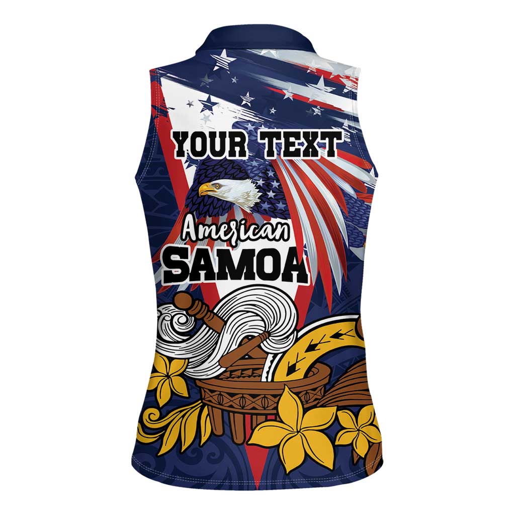 USA-American Samoa Flag Day Personalized Women Sleeveless Polo Shirt Bald Eagle Polynesian Tribal Pattern