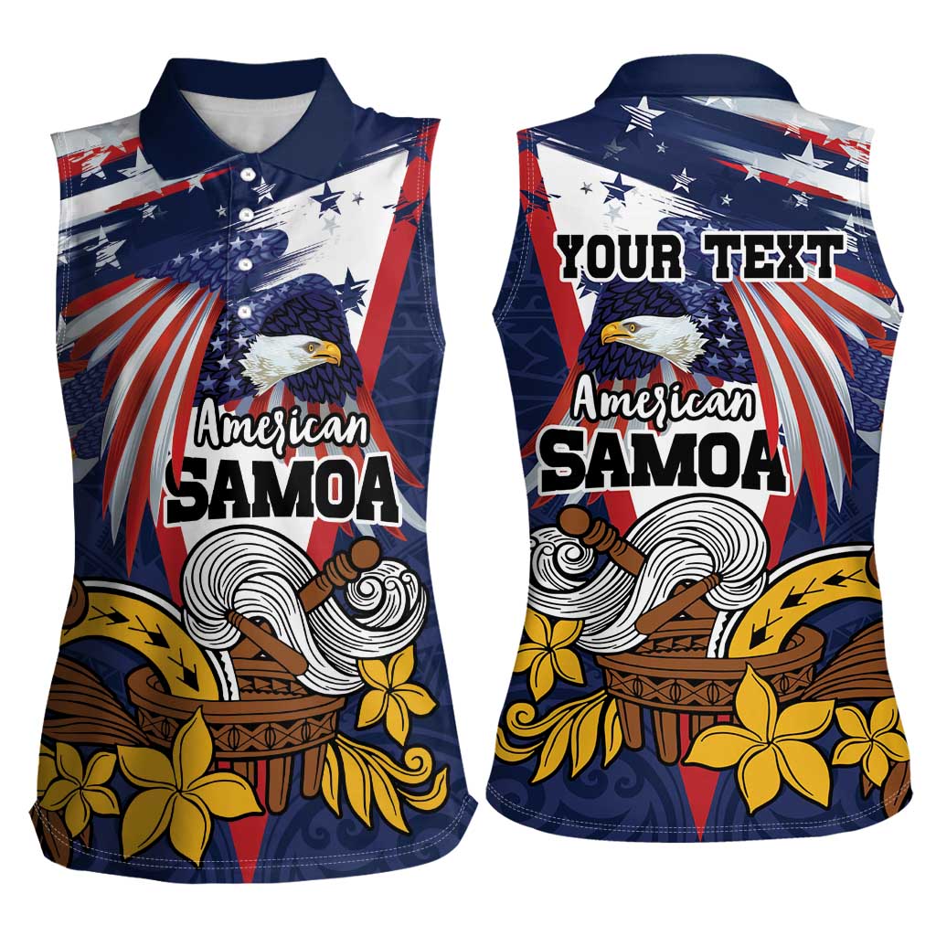 USA-American Samoa Flag Day Personalized Women Sleeveless Polo Shirt Bald Eagle Polynesian Tribal Pattern