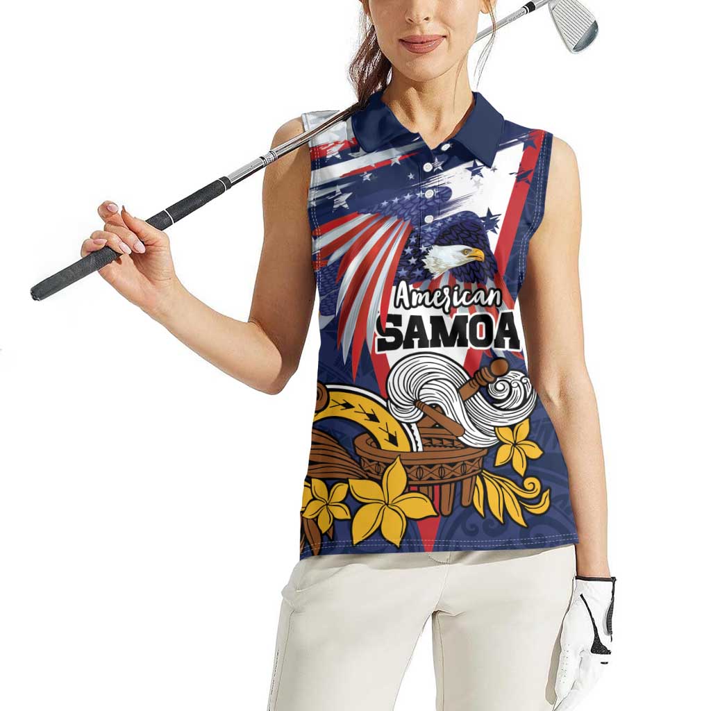 USA-American Samoa Flag Day Personalized Women Sleeveless Polo Shirt Bald Eagle Polynesian Tribal Pattern