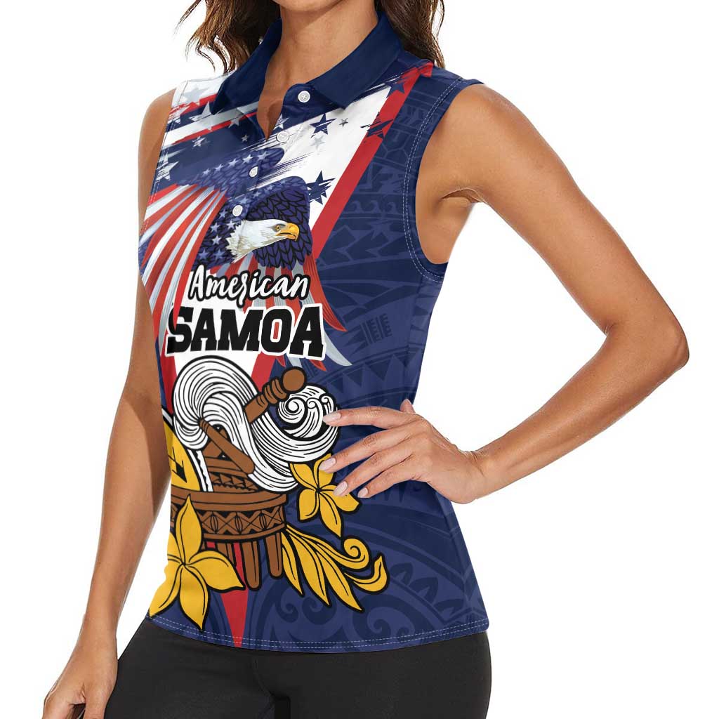 USA-American Samoa Flag Day Personalized Women Sleeveless Polo Shirt Bald Eagle Polynesian Tribal Pattern