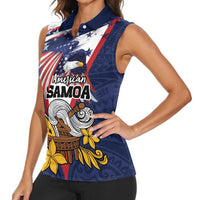 USA-American Samoa Flag Day Personalized Women Sleeveless Polo Shirt Bald Eagle Polynesian Tribal Pattern