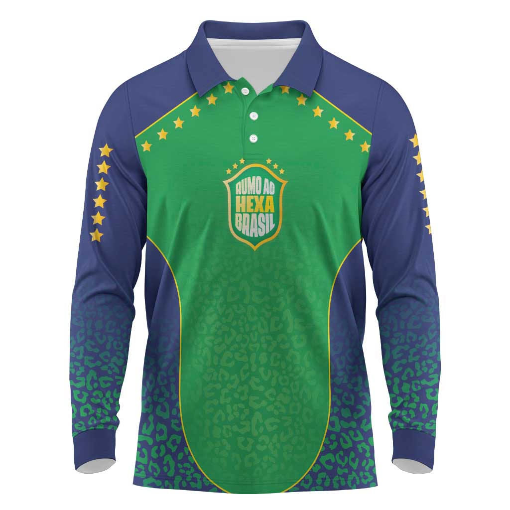 Custom Brazil Victory Dream Long Sleeve Polo Shirt Rumo Ao Hexa