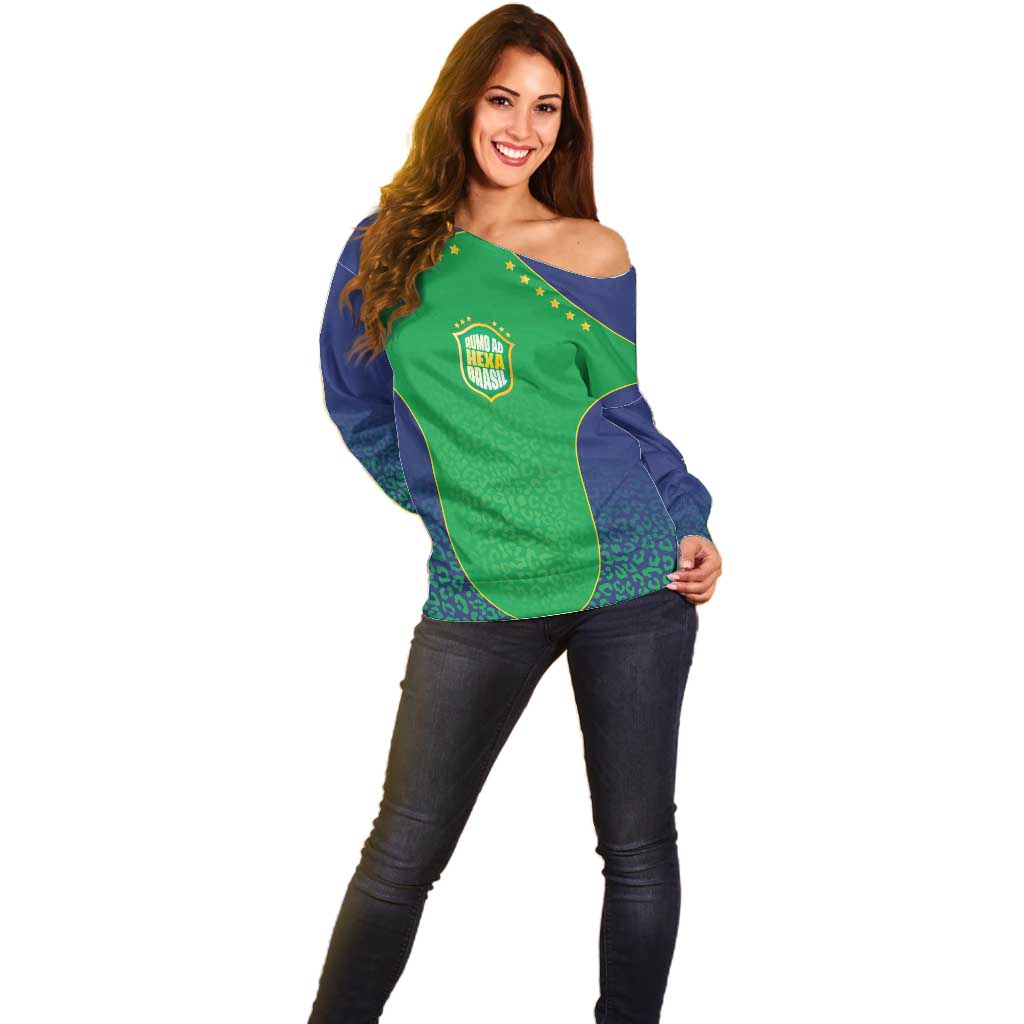 Custom Brazil Victory Dream Off Shoulder Sweater Rumo Ao Hexa