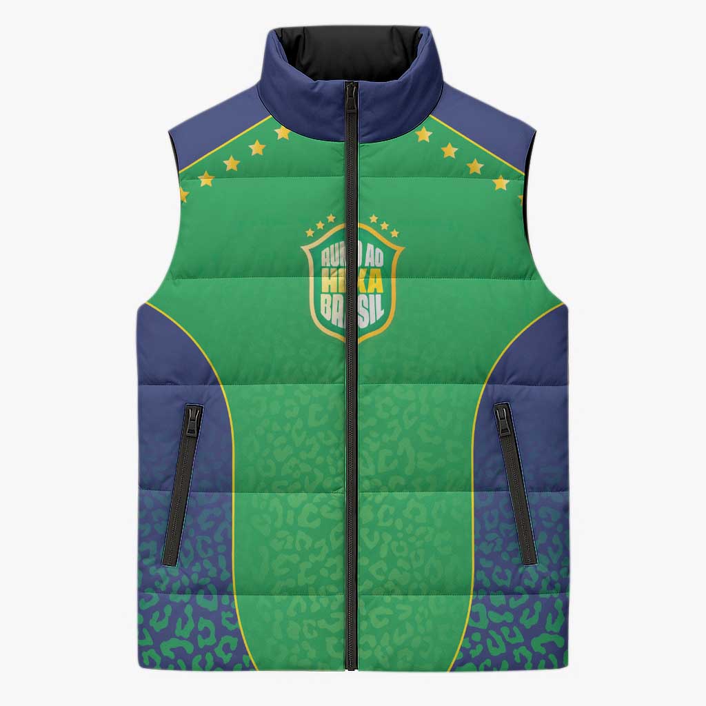 Custom Brazil Victory Dream Sleeveless Puffer Jacket Rumo Ao Hexa