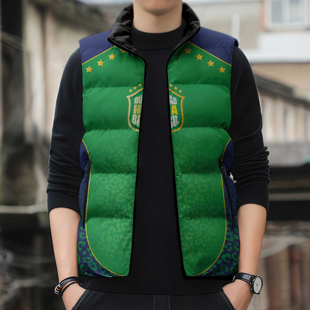Custom Brazil Victory Dream Sleeveless Puffer Jacket Rumo Ao Hexa