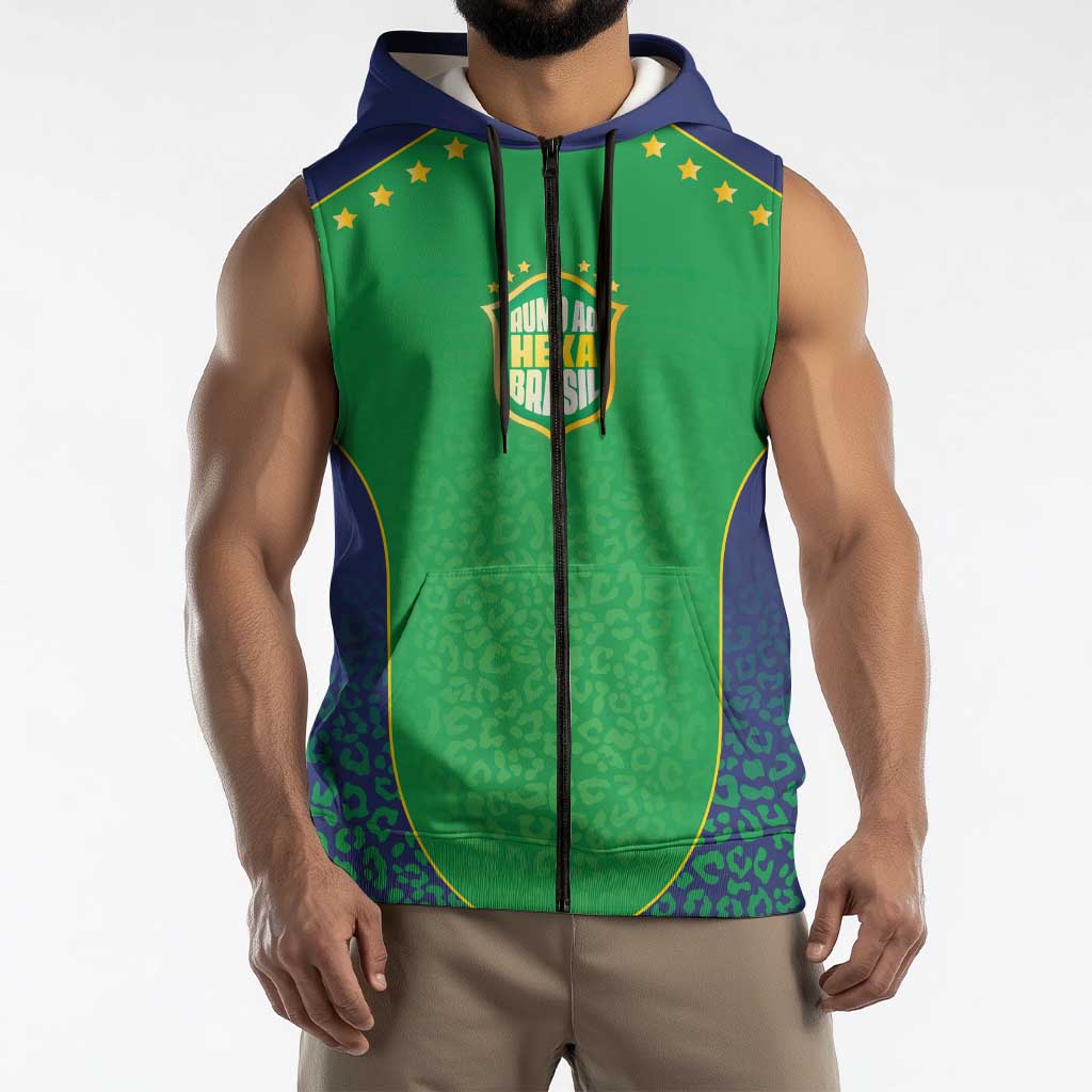 Custom Brazil Victory Dream Sleeveless Zip Hoodie Rumo Ao Hexa