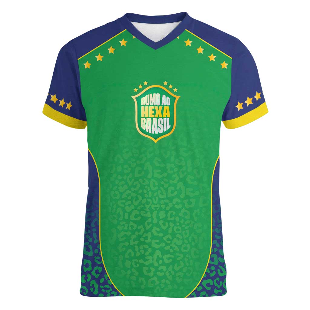 Custom Brazil Victory Dream Women V-Neck T-Shirt Rumo Ao Hexa