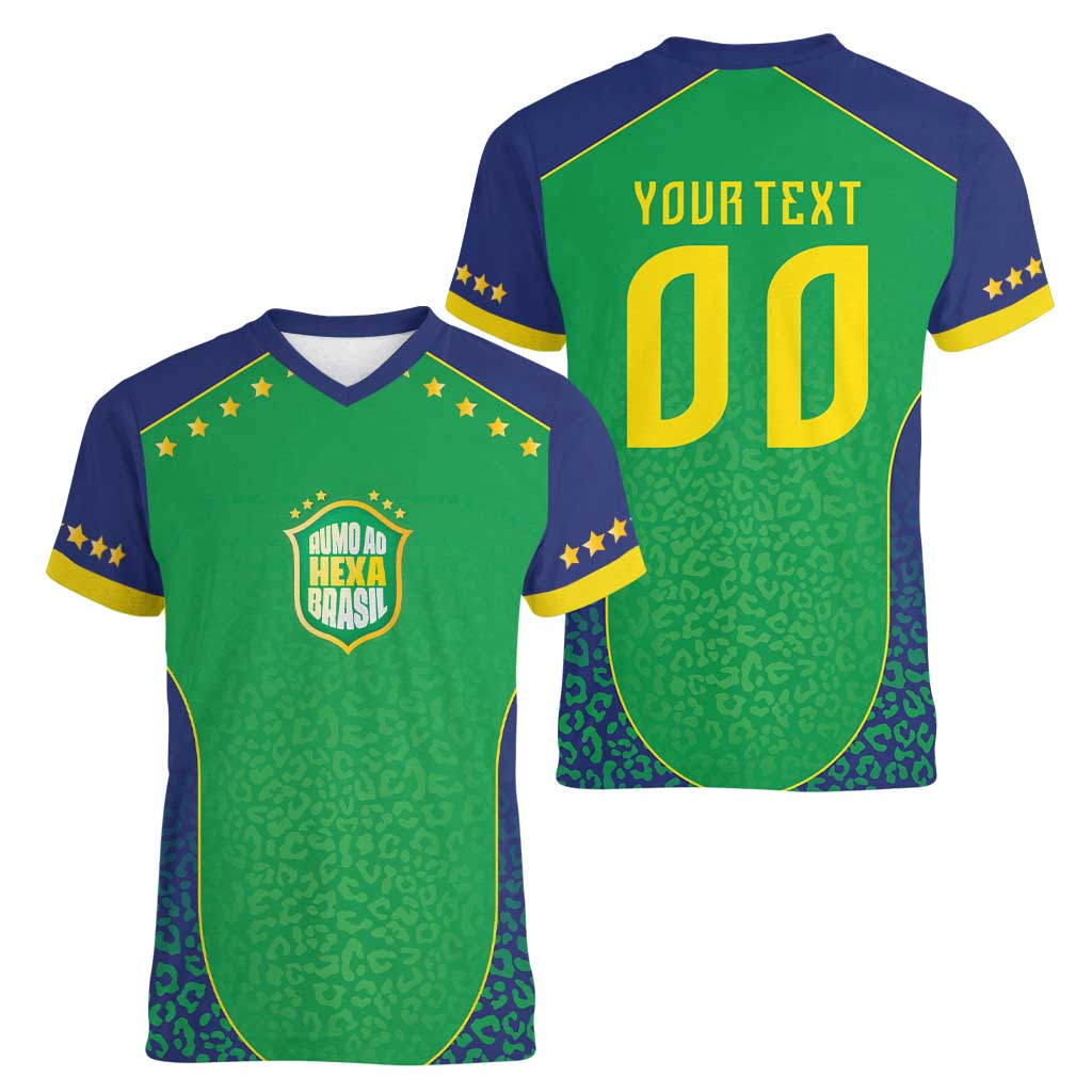 Custom Brazil Victory Dream Women V-Neck T-Shirt Rumo Ao Hexa