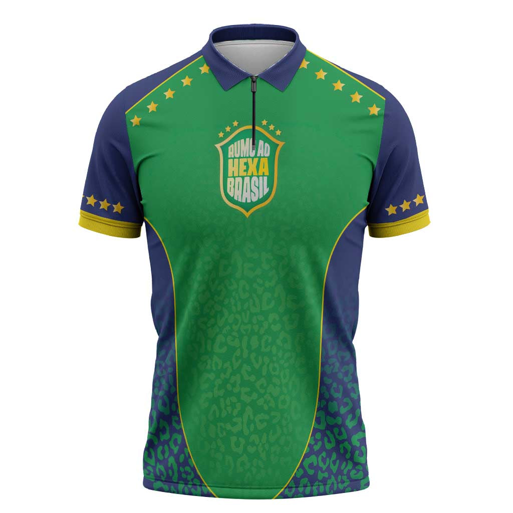 Custom Brazil Victory Dream Zipper Polo Shirt Rumo Ao Hexa