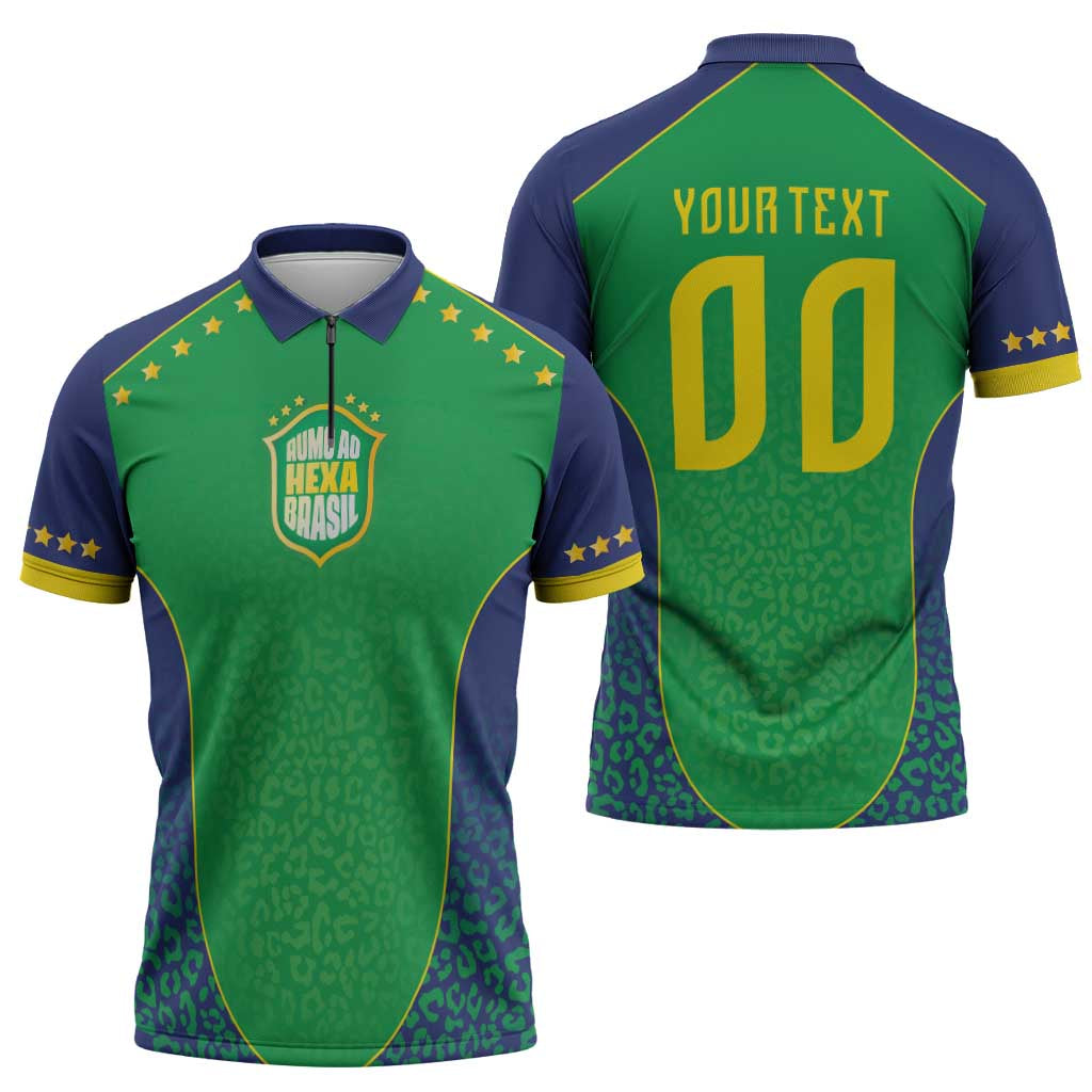 Custom Brazil Victory Dream Zipper Polo Shirt Rumo Ao Hexa