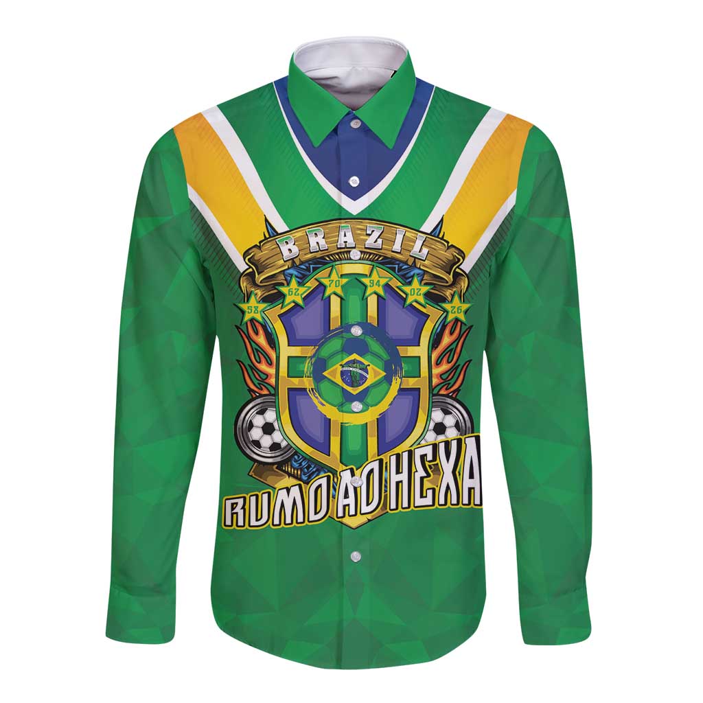 Custom Brazil WC26 Long Sleeve Button Shirt Future Brasil Rumo Ao Hexa