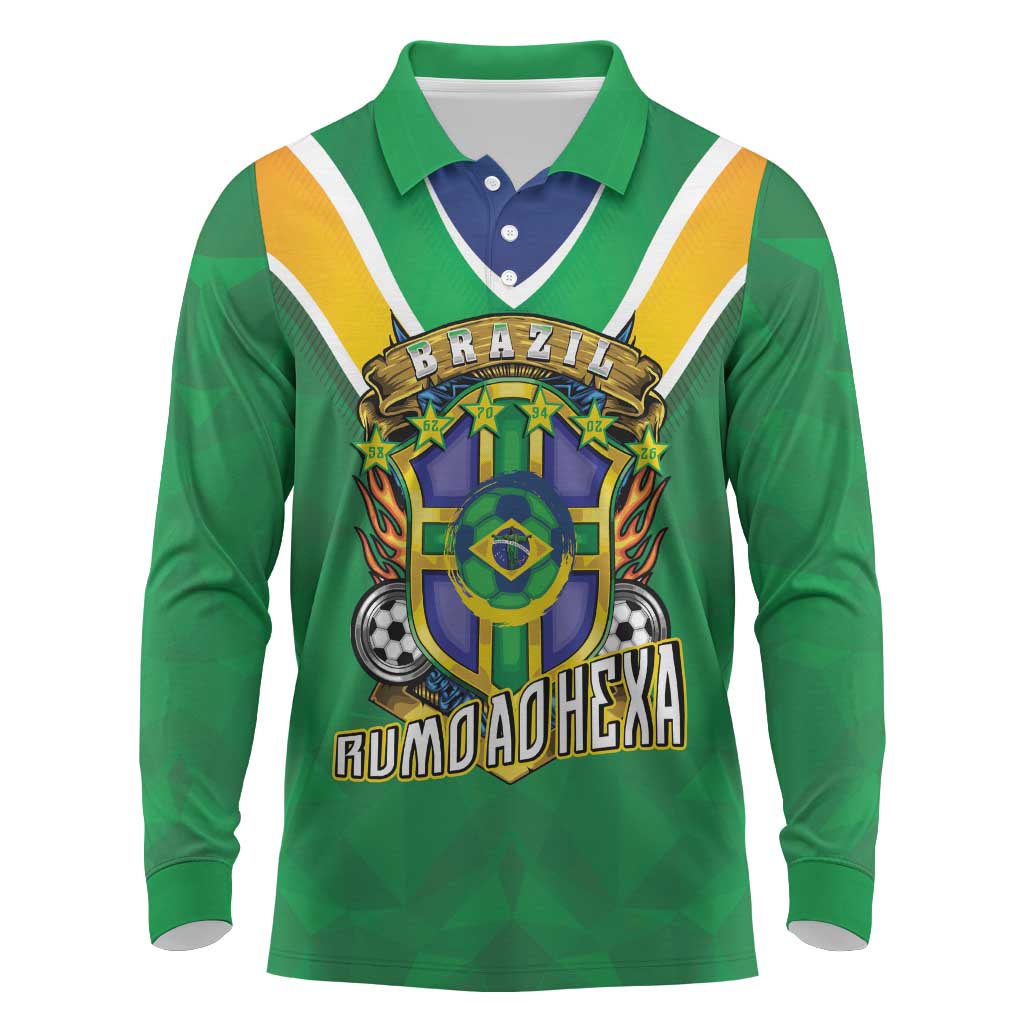 Custom Brazil WC26 Long Sleeve Polo Shirt Future Brasil Rumo Ao Hexa